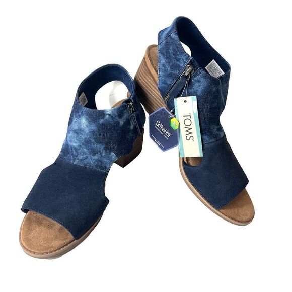 TOMS Ortholite Women's 12 Navy Blue Suede/Washed Denim Sling Back Heel Sandals - Picture 1 of 9